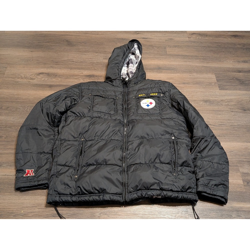 NFL Pro Line Pittsburgh Steelers Puffer Jacket‎ Mens XL Black READ